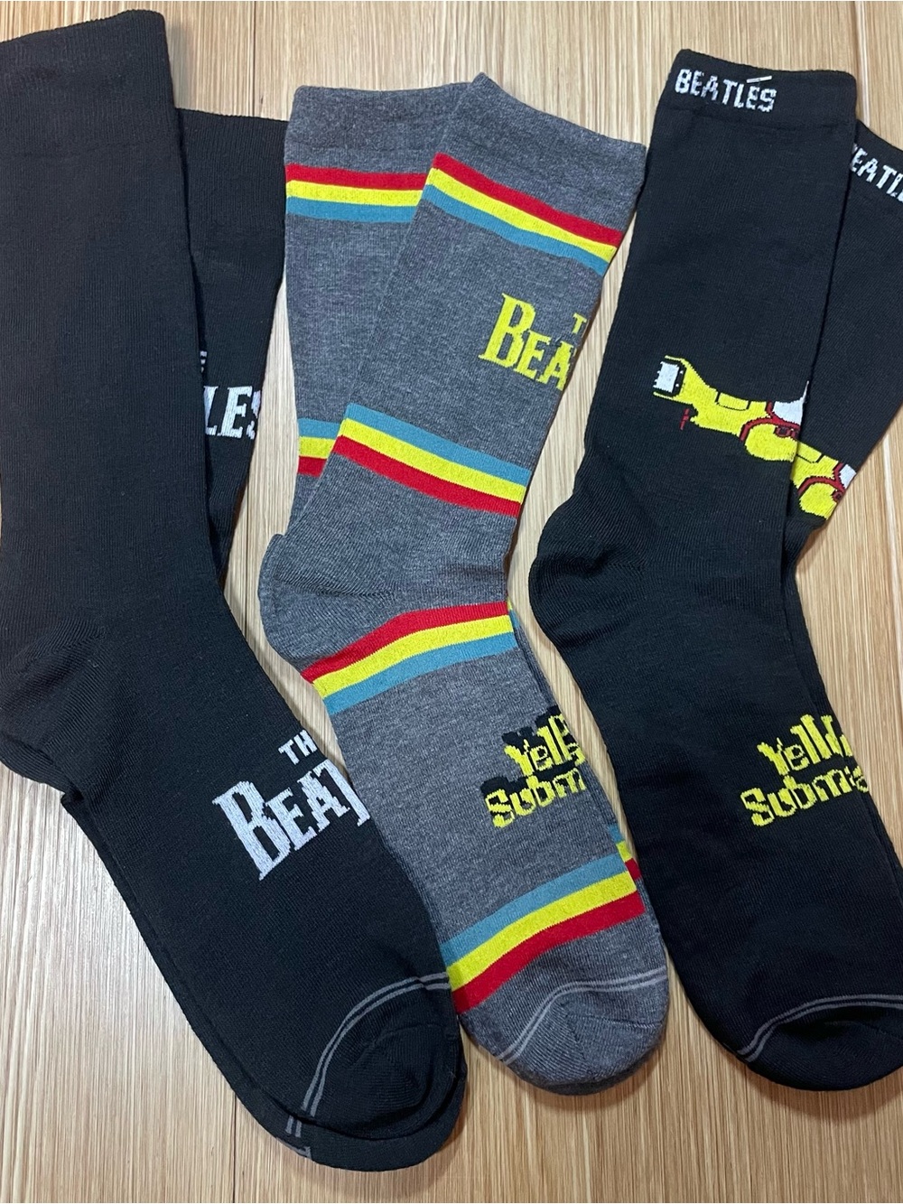 The Beatles Novelty Crew Socks Lot of 3 Pairs Yellow Submarine Graphic Knit NWOT